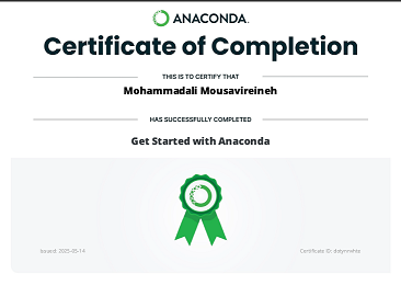Ali Mousavi's certificate