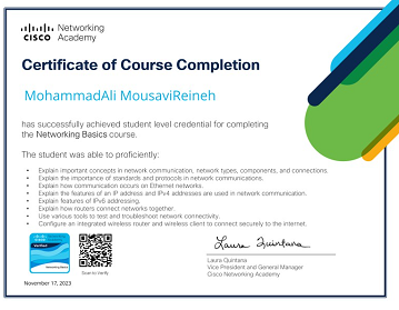 Ali Mousavi's certificate