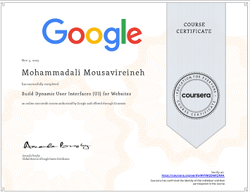 Ali Mousavi's certificate