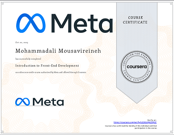 Ali Mousavi's certificate