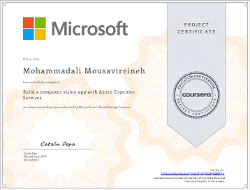 Ali Mousavi's certificate